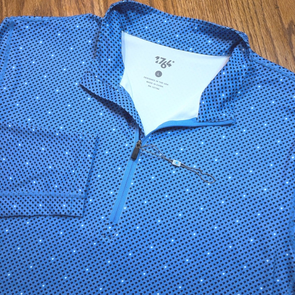 1764 Golf Pullover Mens Large Blue Geometric Performance 1/4 Zip Shirt NWOT